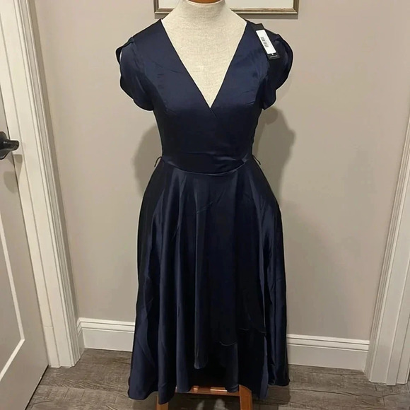 NWT!! Lulu’s - Fallen For You - Satin High Low - Maxi Dress - Size XS - Navy - Picture 4 of 11